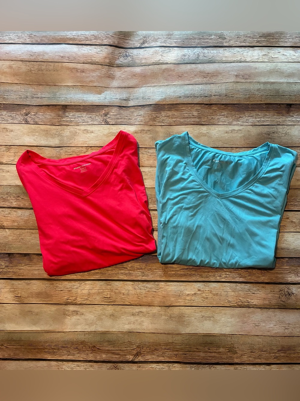 Two V-Neck Athletic Tops - Coral Orange and Aqua Blue size XL